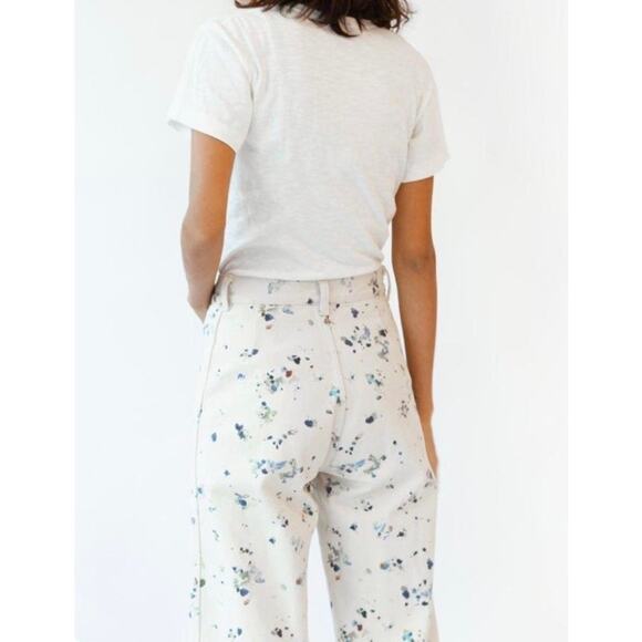 Caron Callahan NWT Stewart Khaki Painter Print Sz 0 Straight Wide Leg Jeans Pant - Picture 10 of 13